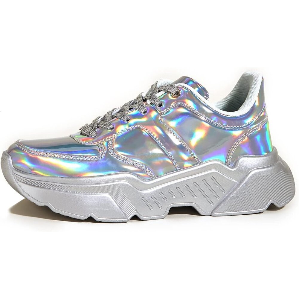 ⚡Women's Silver Platform Chunky Sneakers Fashion Dad Sneakers Casual Lace Up